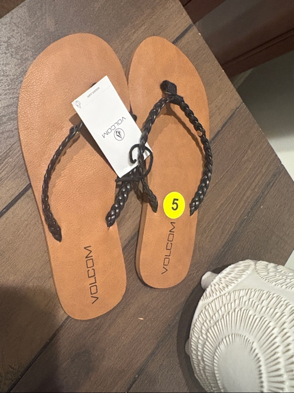 Volcom Tan Footbed with Black Braided Straps Flip Flops